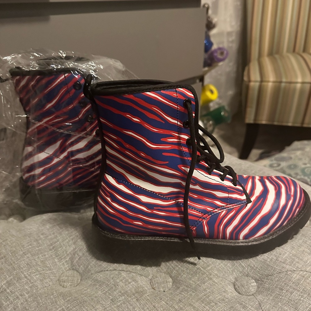 Sold Offline Stylish women’s combat Boots with Red and Blue Stripes